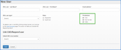 New user page - select user permissions.